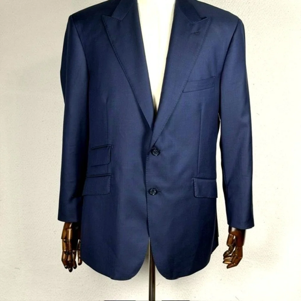 Enzo Custom Mens Navy Blue 100% Virgin Wool Peak Lapel Blazer Sport (actual 40R)